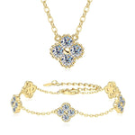 D-Color VVS1 Four Leaf Clover Moissanite Jewelry Set 3 IN 1 Necklace Earrings Bracelet GRA Certified Pass Diamond Tester 18K Gold Plated S925 Sterling Silver Luxury Stackable Fine Jewelry Wedding Anniversary Party Gift For Women