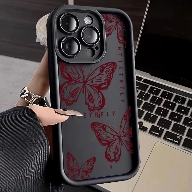 Pink Cute Butterfly Silicone Soft Phone Case For iPhone 17 16PRO 15 14 13 12 11PROMAX Shockproof Candy Cover