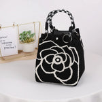 Mini Knitted Bucket Bag Women Small Handbag Geometric Colorblock Wristlet Purse With Detachable Handle