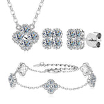 D-Color VVS1 Four Leaf Clover Moissanite Jewelry Set 3 IN 1 Necklace Earrings Bracelet GRA Certified Pass Diamond Tester 18K Gold Plated S925 Sterling Silver Luxury Stackable Fine Jewelry Wedding Anniversary Party Gift For Women