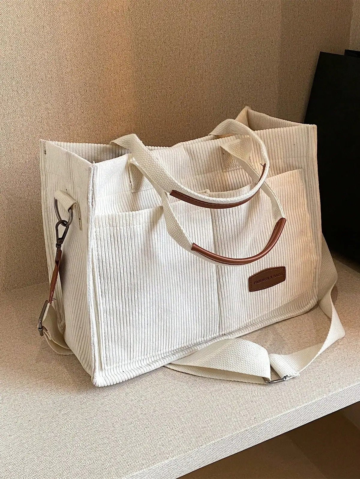 Letter Patch Decor Shopper Bag, Stylish Linen, PVC Bag For Groceries & Gifts Back To School, Classic Casual, Suitable For Teen Girls Women College Students, Perfect For Back To School, College, Middle School, High School