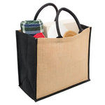 Custom Logo Natural Black Jute Bag Hessian Shopper Tote Bags With Strong Handles