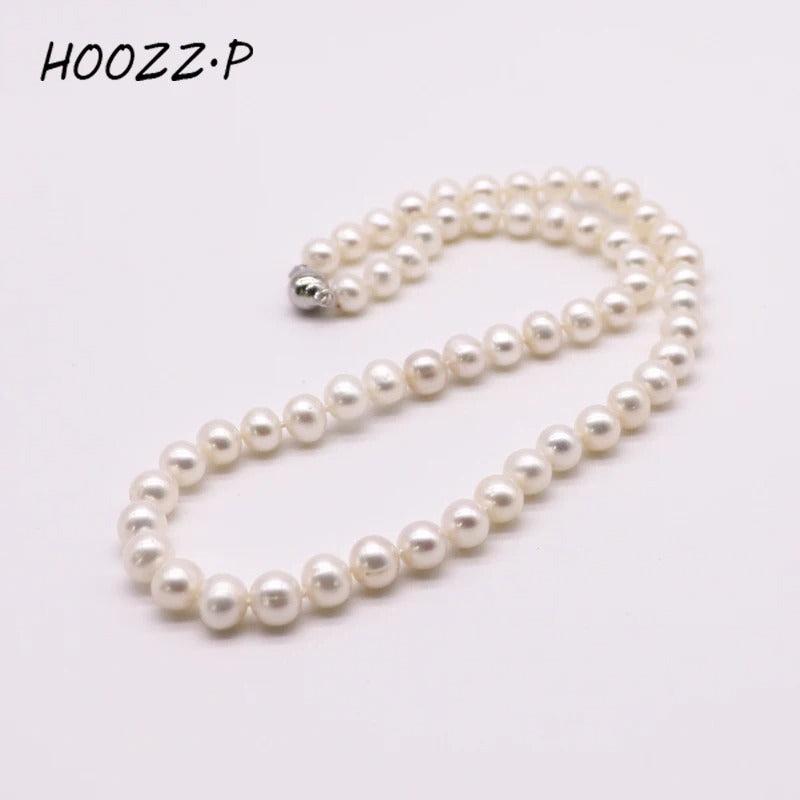 HOOZZ.P Natural Freshwater Pearl Necklace Fine Jewelry For Women Silver 925 Jewelry 2022 Elegant Gift White 6-7mm AA Quality