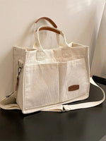 Letter Patch Decor Shopper Bag, Stylish Linen, PVC Bag For Groceries & Gifts Back To School, Classic Casual, Suitable For Teen Girls Women College Students, Perfect For Back To School, College, Middle School, High School