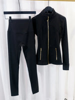 Gold zipper jacket and yoga pants set, sportswear, quick-dry and breathable, slimming and lightweight, tight-fitting