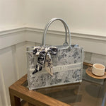 Luxury Elegant Women Tote Bag Embroid Bouquet Pattern PU Leather Tote Bag Letter Scarf Handbag for Commute Shopping