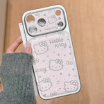 INS Electroplated Leather Hellokitty Phone Case for iPhone 17 Pro 15 14 16 Pro Max Fundas with Plush Pendant Strap Cute Cases