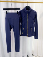 Gold zipper jacket and yoga pants set, sportswear, quick-dry and breathable, slimming and lightweight, tight-fitting