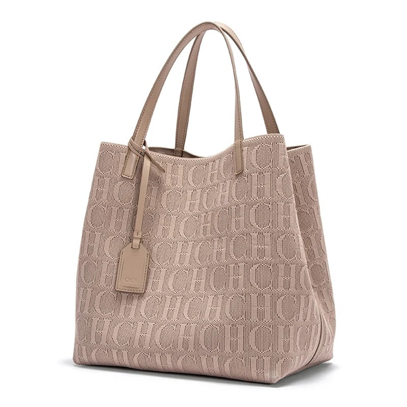 CHCH Tote Bag New Large Capacity Black Simple Knitted Shopping Bag 27*20*28cm