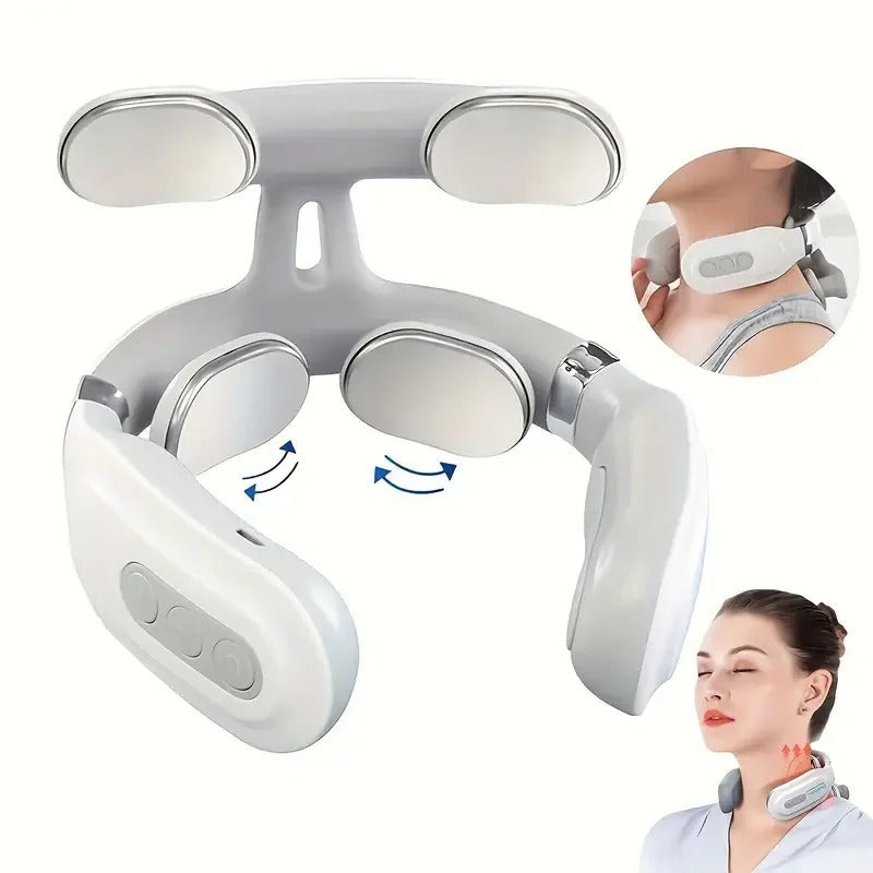 Portable 4D Electric Neck & Shoulder Massager USB Rechargeable Heating Hot Pressing Magnetic Pulse Neck Massage Instrument