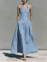 2026 European and American Spring and Summer Neck-Hanging Linen-Style Leisure Fashion Slim-Fitting Pocket