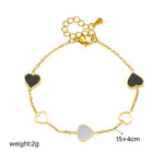 Vintage Black White Enamel Heart Charm BraceletHollow Heart Link Bracelet Elegant Wrist Jewelry for Women