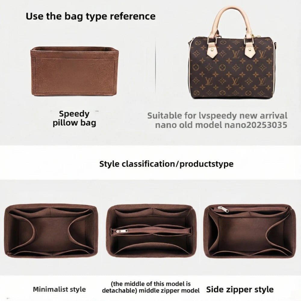 Organisateur de Sac Felt Purse Insert Organizer for Luxury Handbag Speedy 25 30 35 Makeup Bag Shaper Liner Travel Inner Pouch