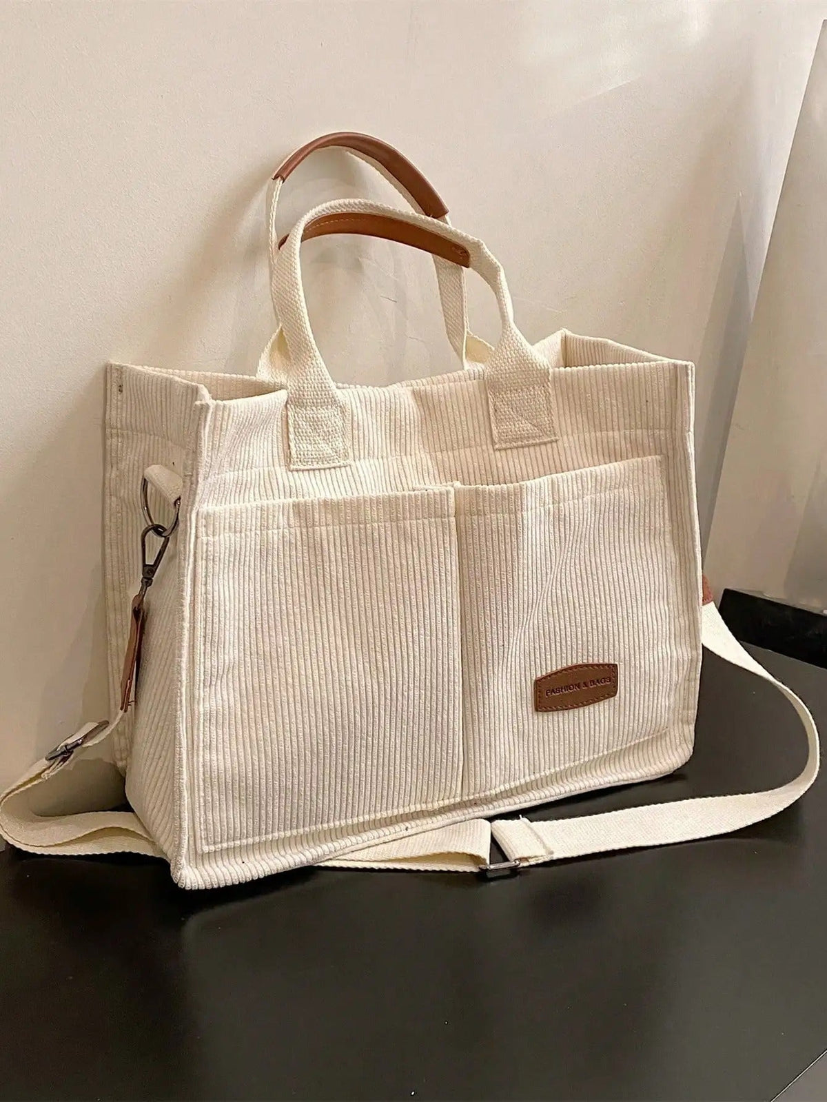 Letter Patch Decor Shopper Bag, Stylish Linen, PVC Bag For Groceries & Gifts Back To School, Classic Casual, Suitable For Teen Girls Women College Students, Perfect For Back To School, College, Middle School, High School
