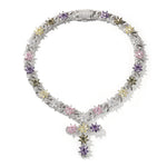 Colorful Flower Cuban Chain Full Paved Iced Out Bling Cubic Zirconia Cross Charms Baguette CZ Cuban Chain HipHop Jewelry