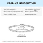 Rrjzz 3mm/4mm/5mm D-Color Full Moissanite Tennis Bracelet 16cm/17cm/18cm/19cm Eternal Charm Bracelets for Women Jewelry Gifts